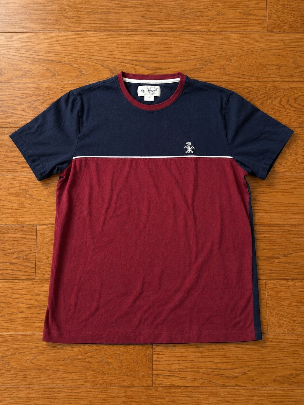 Original Penguin Mens Large Colorblock T Shirt Navy Burgundy Short Sleeve Tee